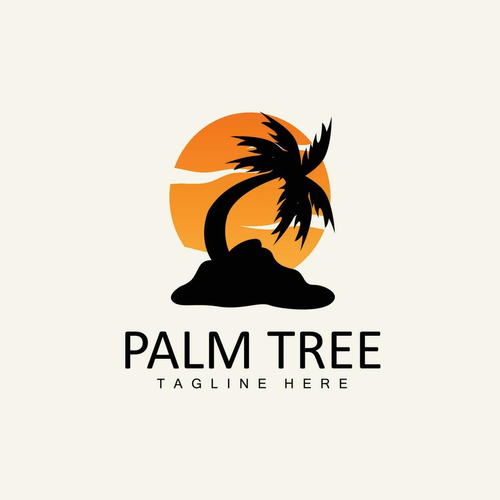 Coconut Tree Logo, Palm Tree Sunset Beach Vector, Elegant Minimalist Simple Design, Symbol Template Icon vector