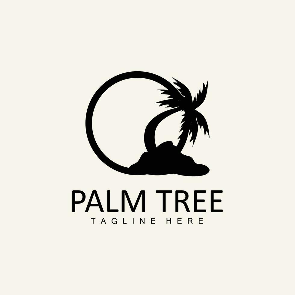 Coconut Tree Logo, Palm Tree Sunset Beach Vector, Elegant Minimalist Simple Design, Symbol Template Icon vector