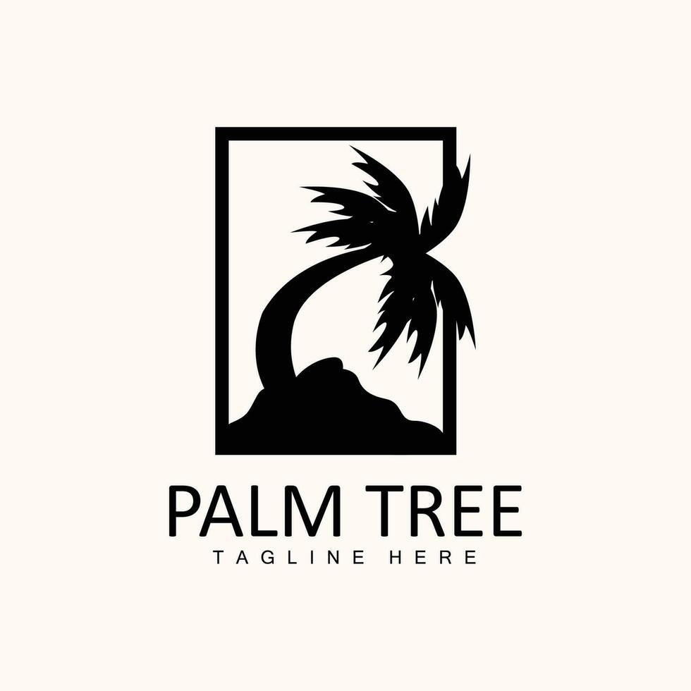 Coconut Tree Logo, Palm Tree Sunset Beach Vector, Elegant Minimalist Simple Design, Symbol Template Icon vector
