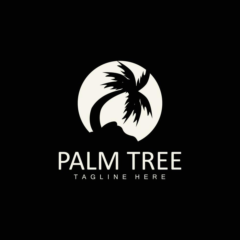 Coconut Tree Logo, Palm Tree Sunset Beach Vector, Elegant Minimalist Simple Design, Symbol Template Icon vector