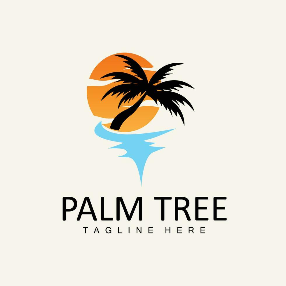 Coconut Tree Logo, Palm Tree Sunset Beach Vector, Elegant Minimalist Simple Design, Symbol Template Icon vector