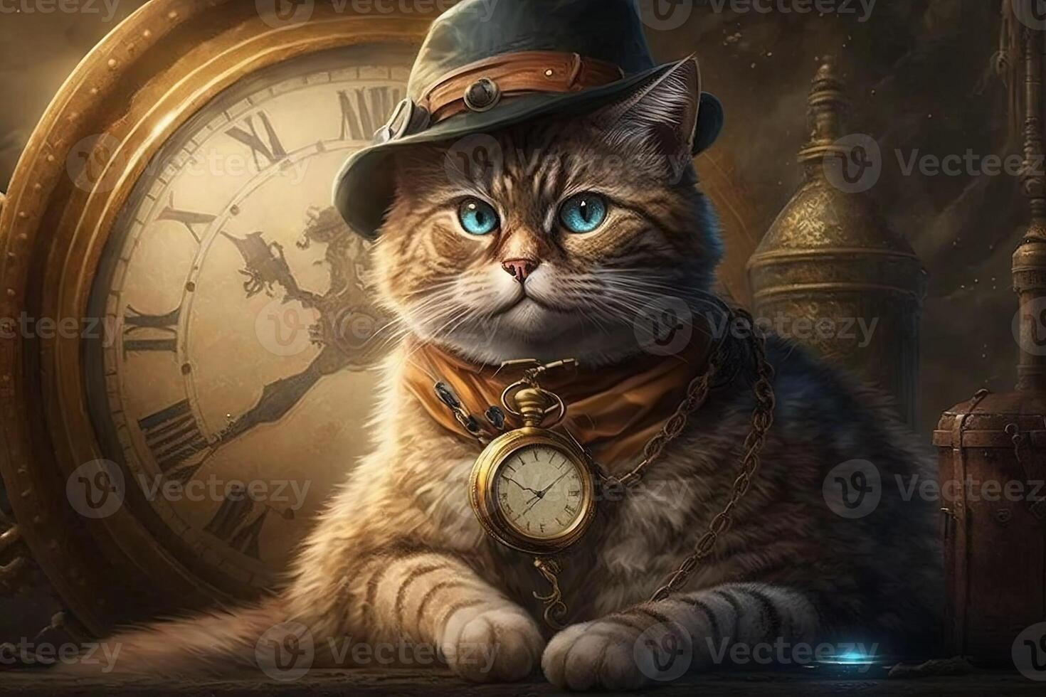 Cat time traveler traveling through different dimensions illustration photo