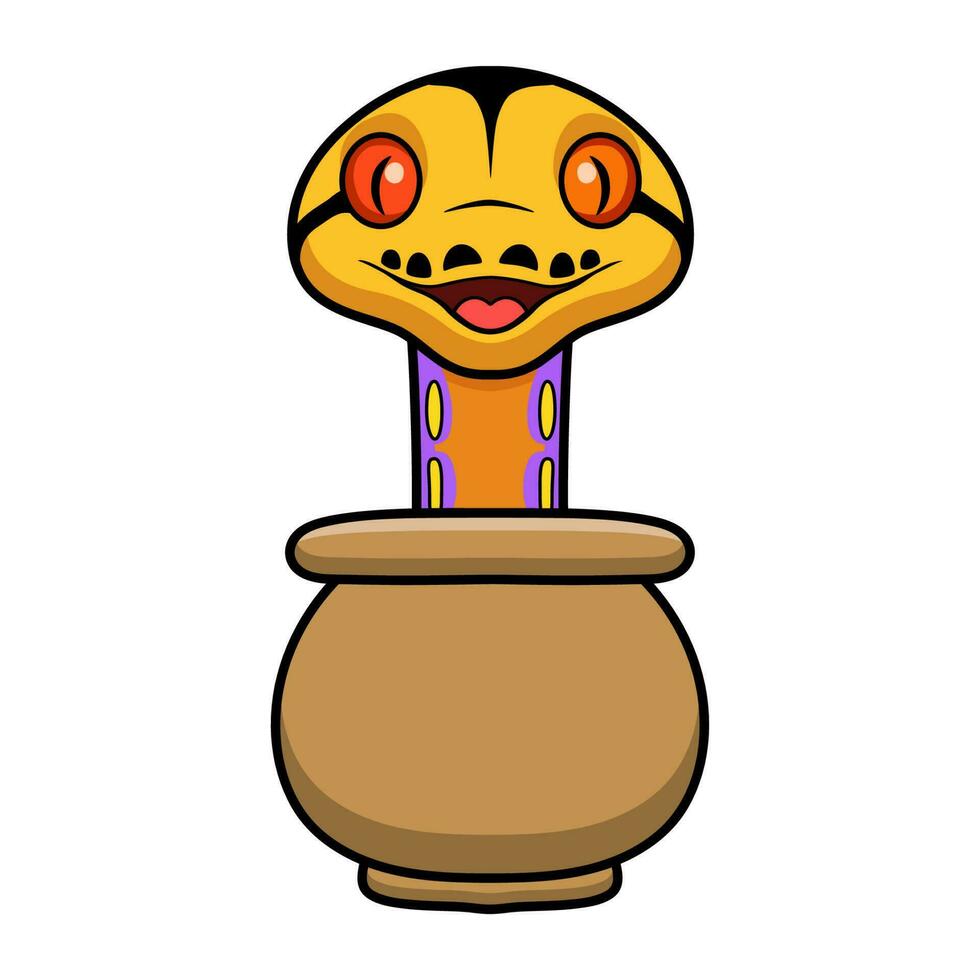 Cute purple albino tiger reticulated python cartoon inside the pot vector