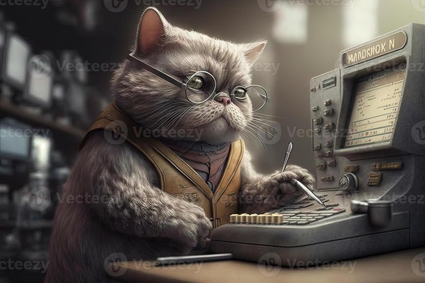 cashier in bank cat working job profession illustration photo