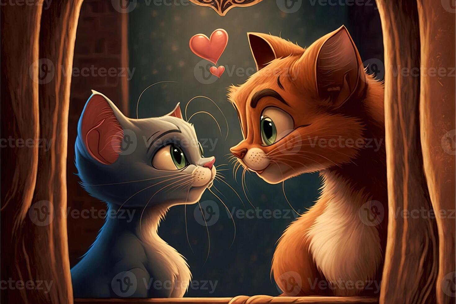 gato enamorado día dibujos animados ilustración generativo ai foto