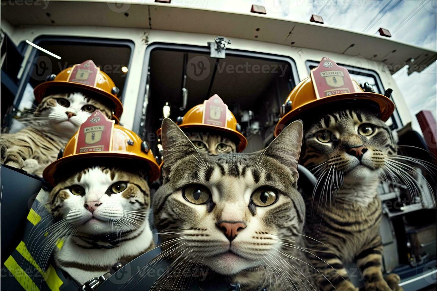 cats in a fireman suit and outfit illustration genrative ai photo