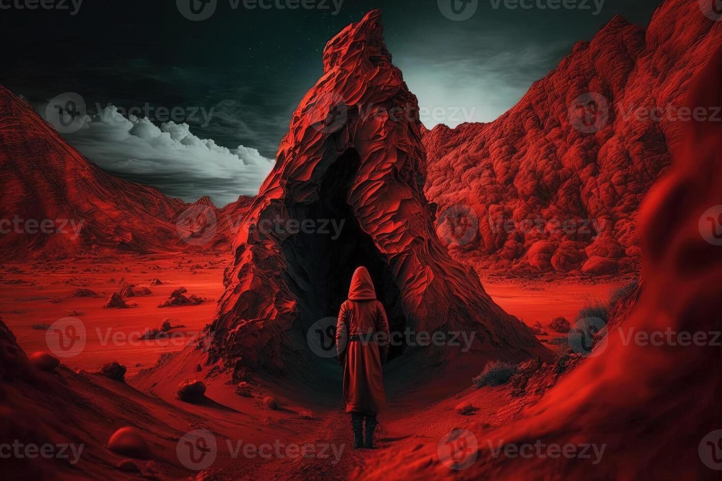 Aliens on red alien planet mars illustration photo