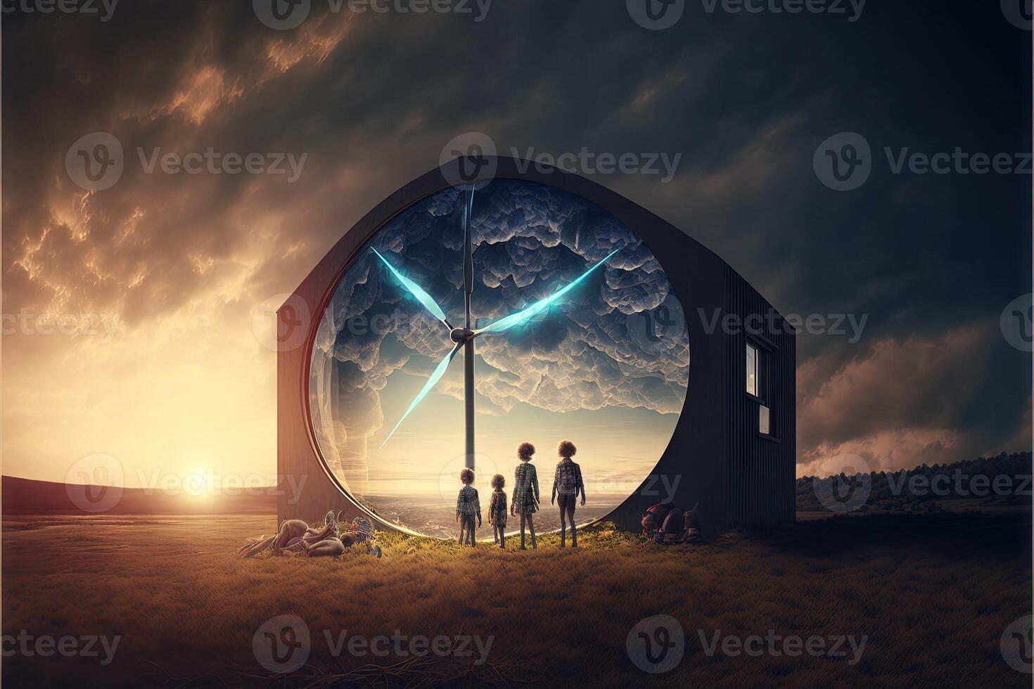 clean energy of the future illustration from renewable sources sun and wind illustration photo