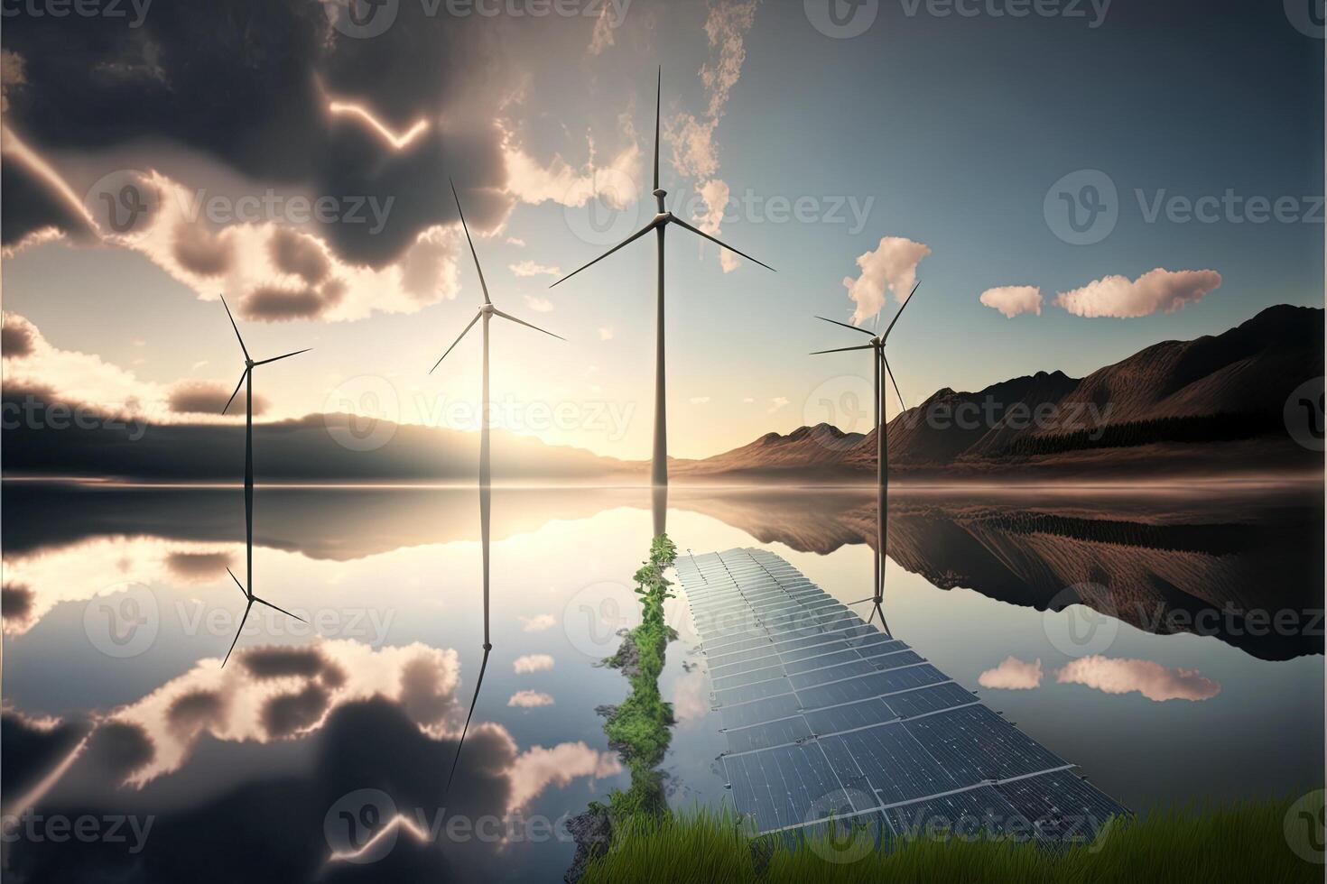 clean energy of the future illustration from renewable sources sun and wind illustration photo