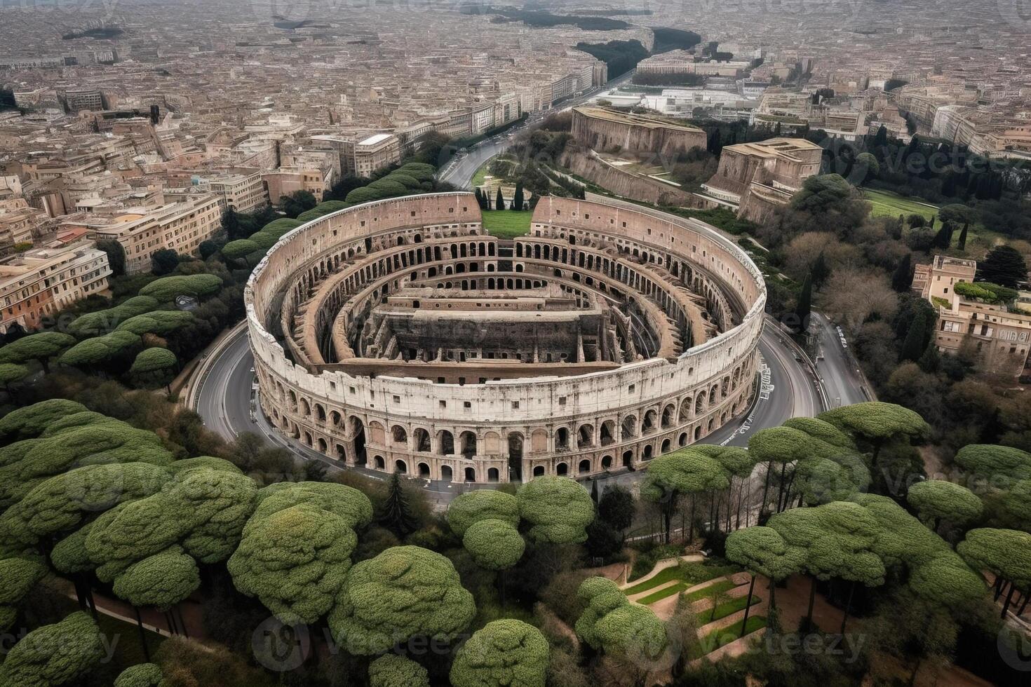 aéreo imágenes de Coliseo coliseo, Roma, Italia. ilustración generativo ai foto