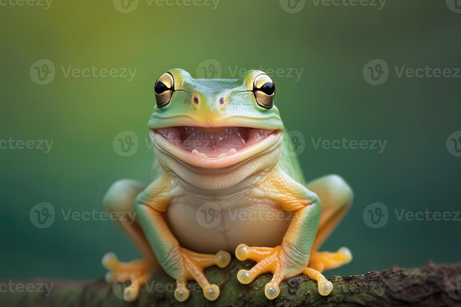 Smiling frog laughing, animal closeup illustration photo