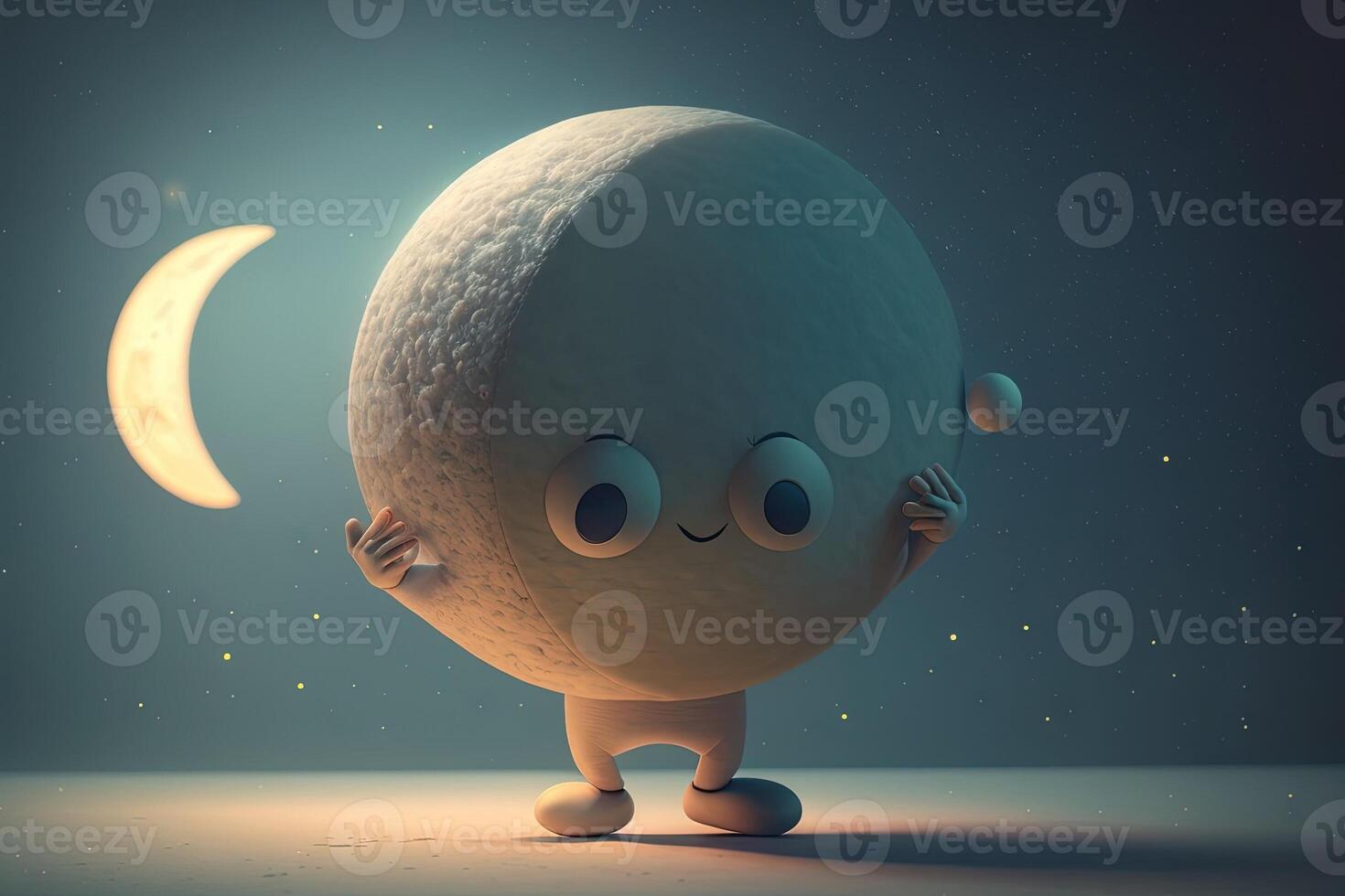 cute moon stretching character illustration photo