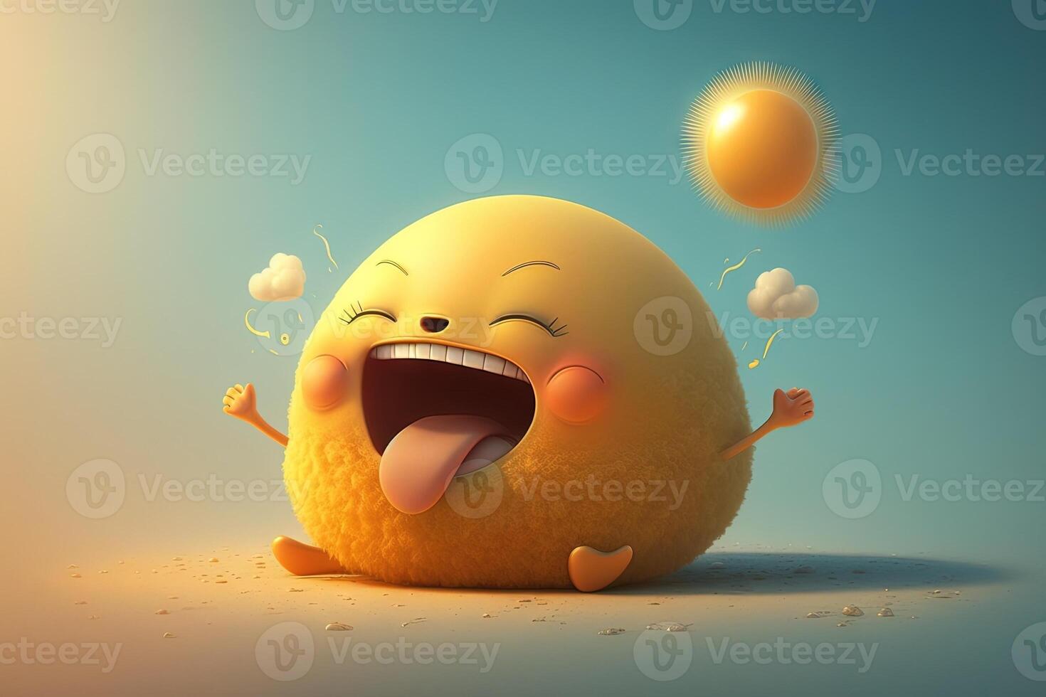 cute little sun yawning Good morning illustration photo