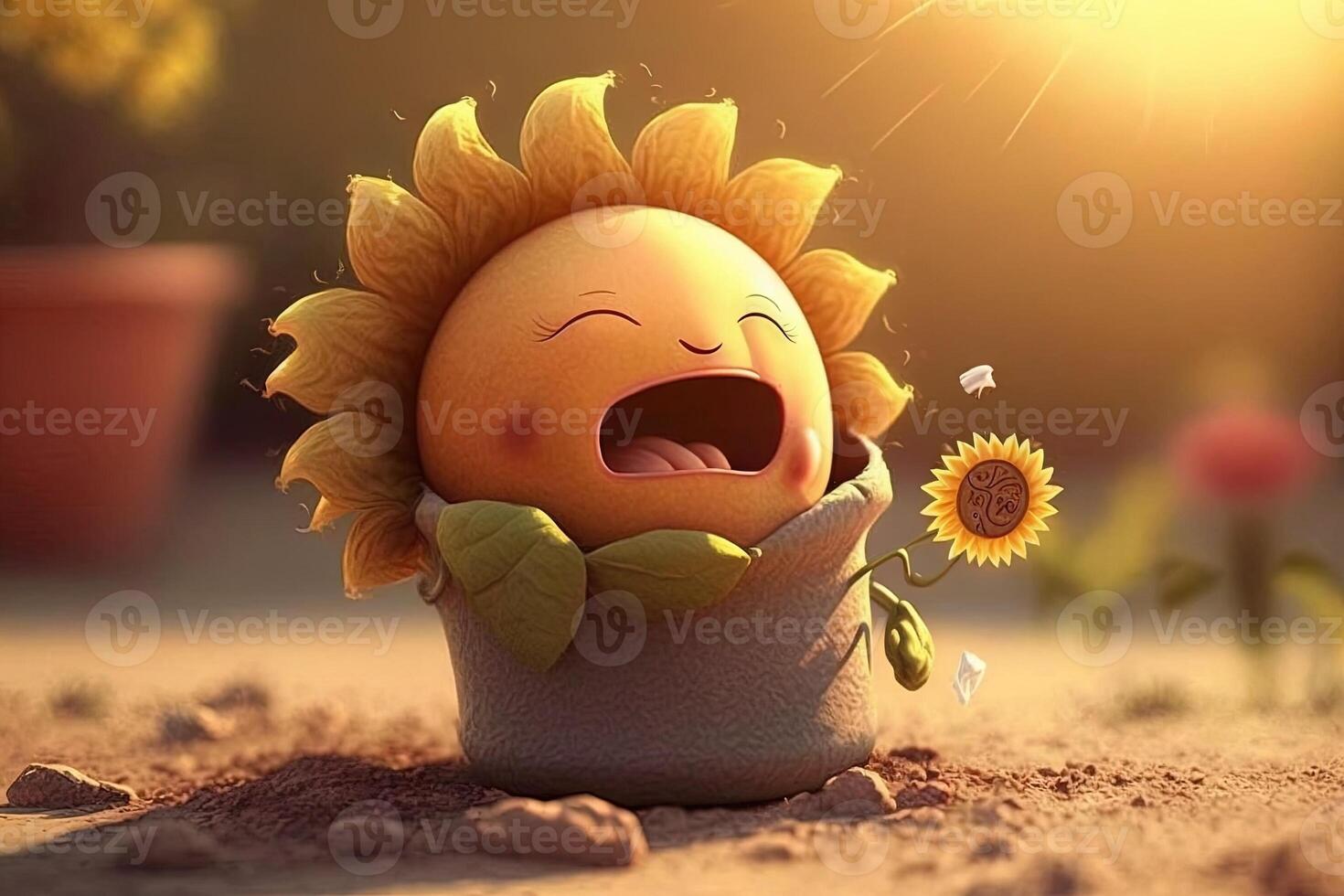 cute little sun yawning Good morning illustration photo