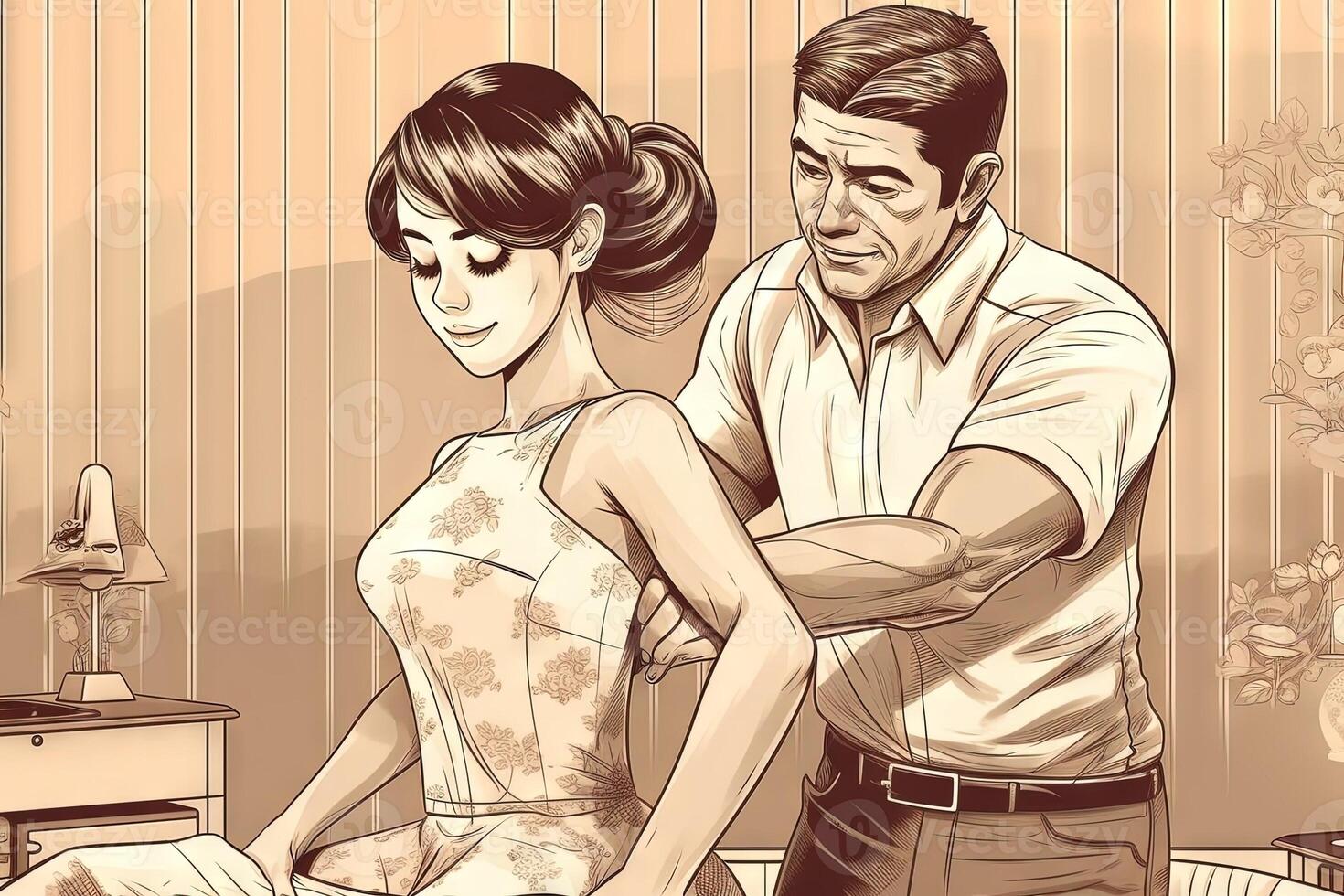 Anime Cute young girl masseuse at massage parlor, manga style illustration photo