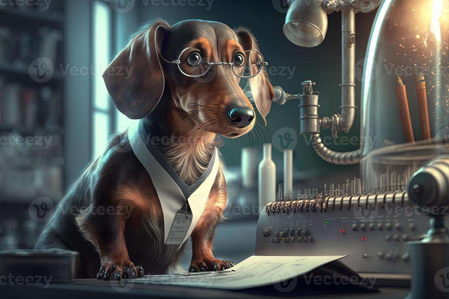 scientist dachshund dog illustration photo