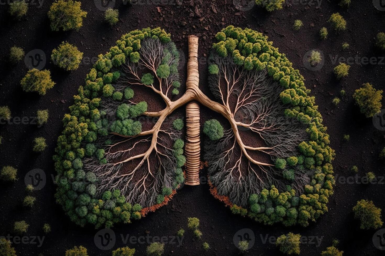 Deforestation as human lungs shape top view illustration photo