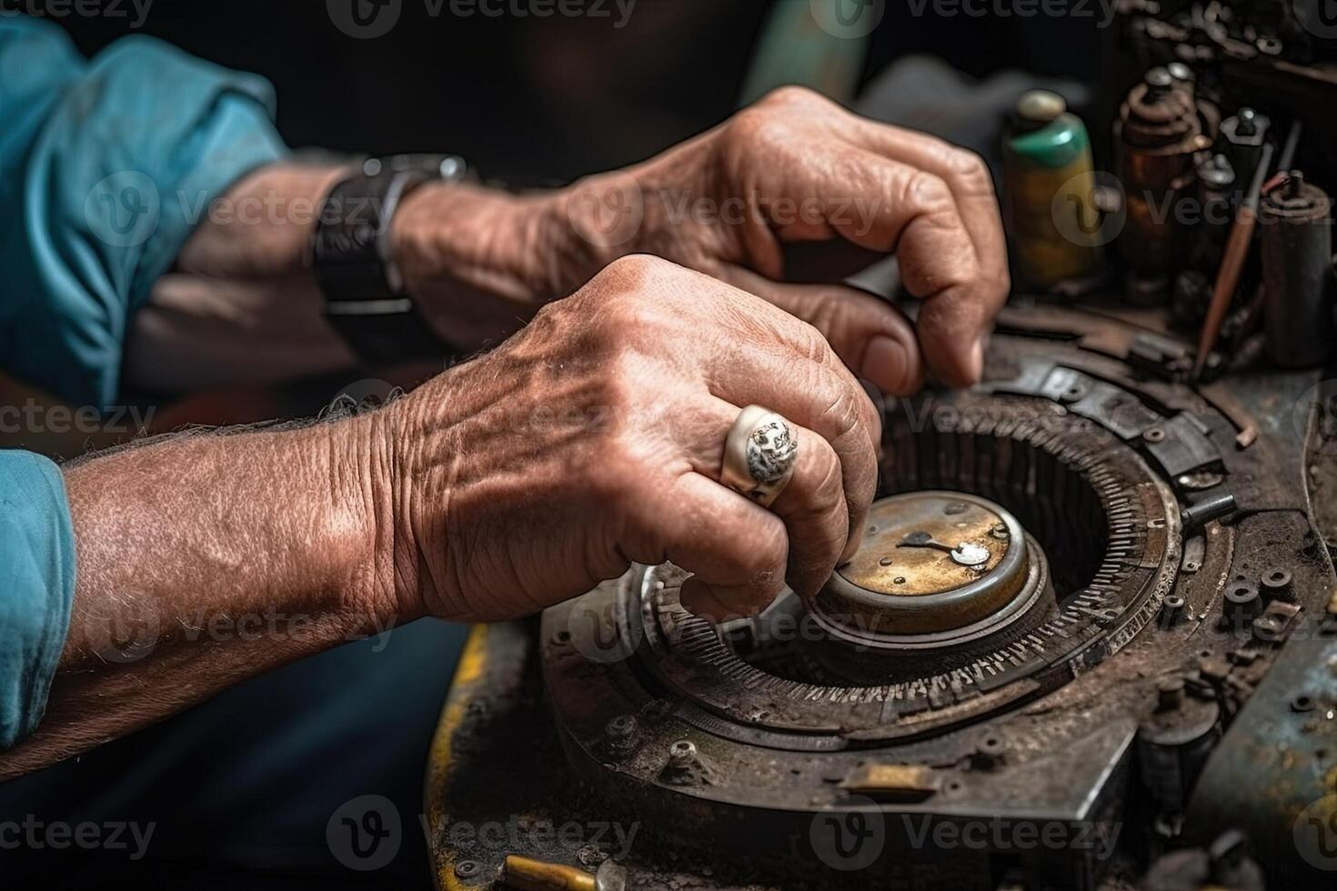 aircraft maintenance technician working on turbine illustration photo