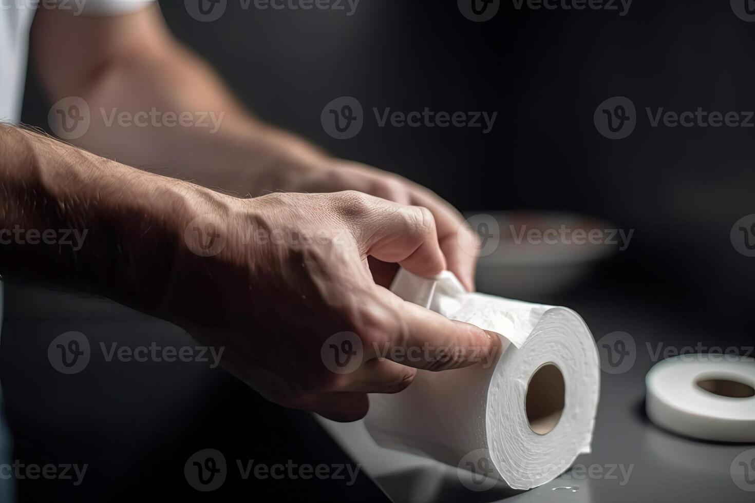 man holding toilet paper in the bathroom illustration photo