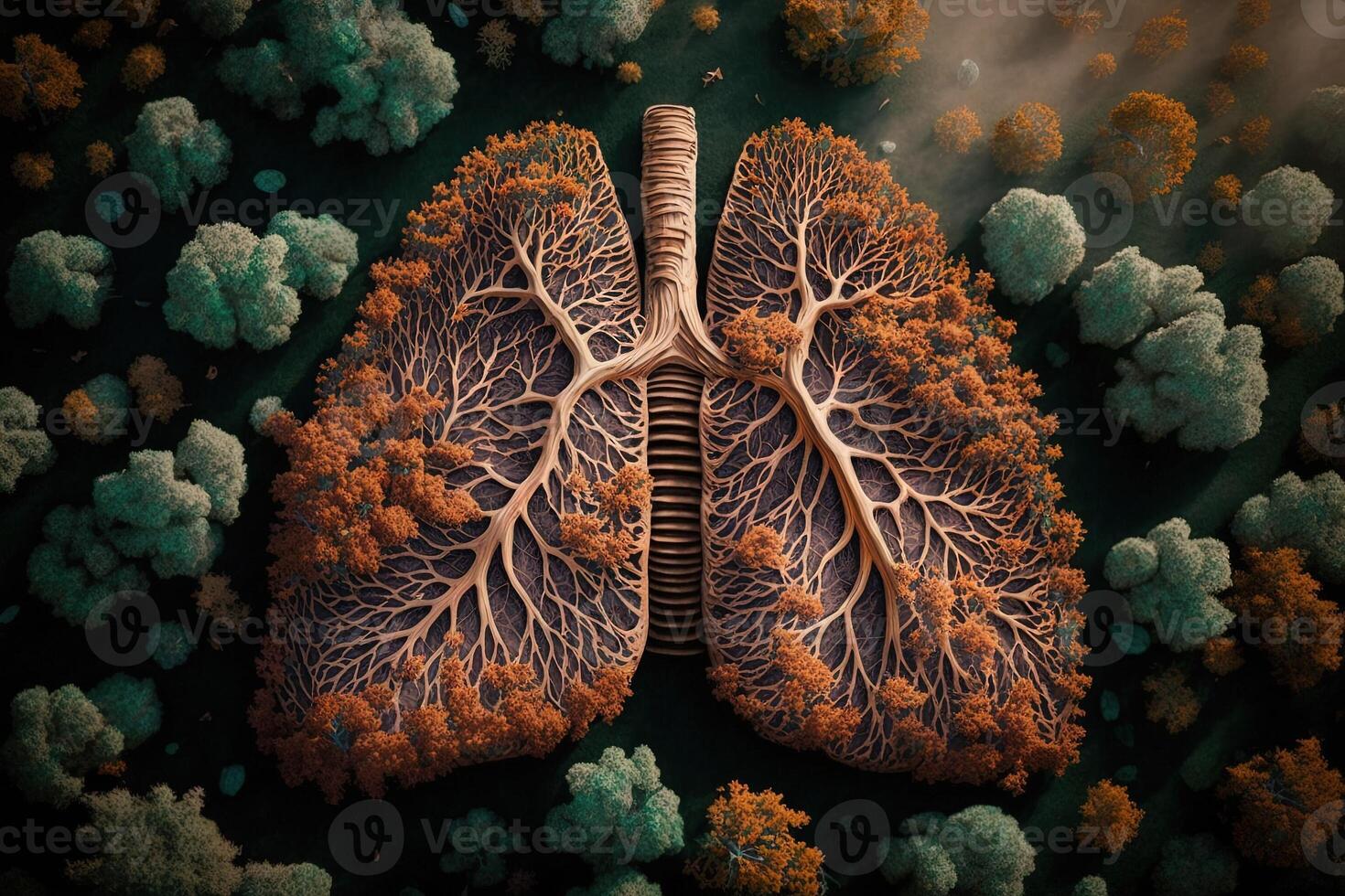 Deforestation as human lungs shape top view illustration photo
