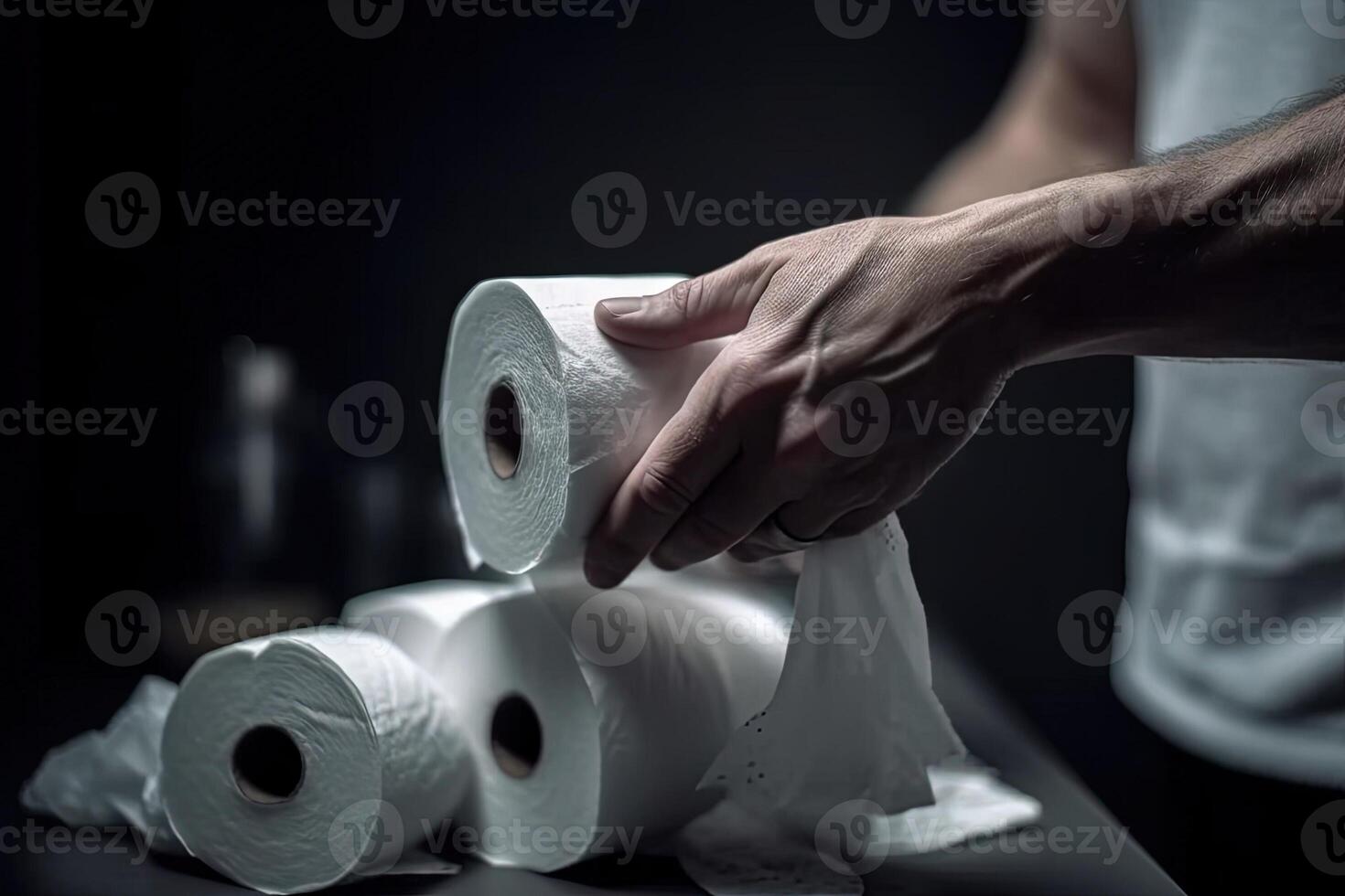 man holding toilet paper in the bathroom illustration photo