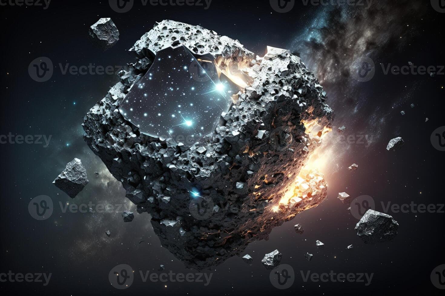 asteroid made of diamonds in deep space illustration photo