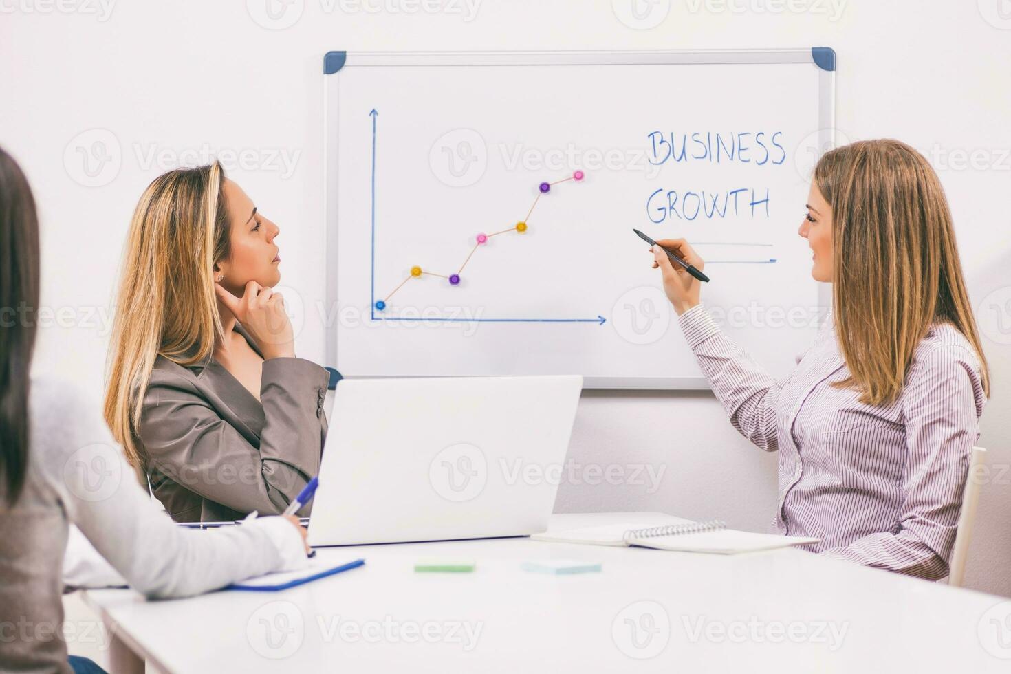 Businesswomen discussing business plan photo