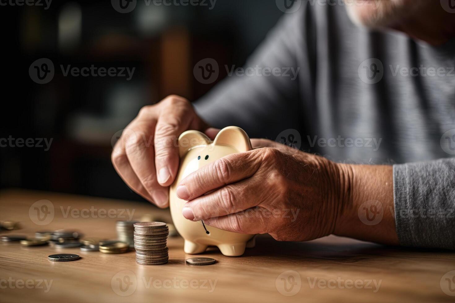 Concept hand putting money coin into piggy bank saving money for future plan and retirement fund, illustration photo