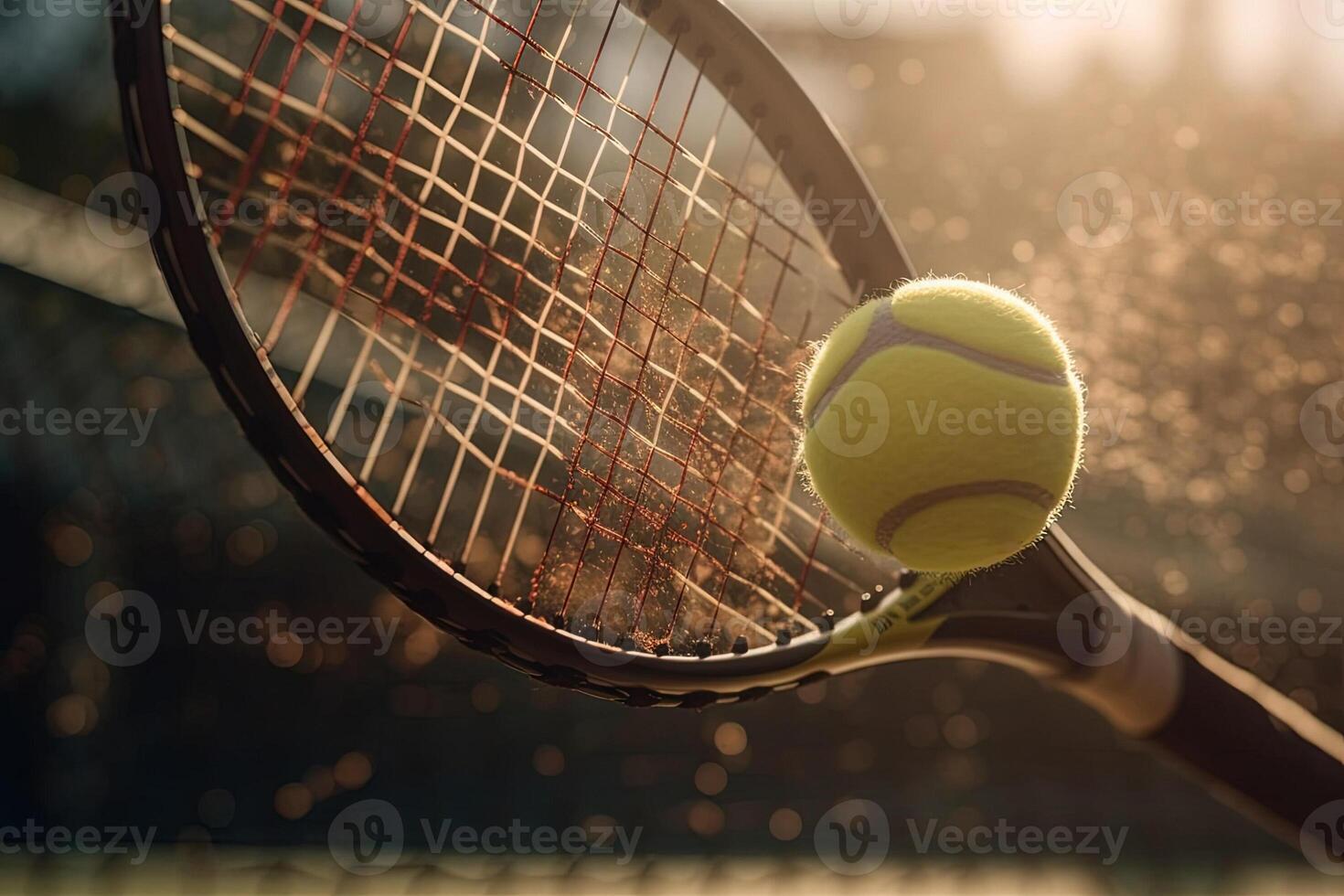 tennis racket hitting the ball in energy detail explosive illustration photo