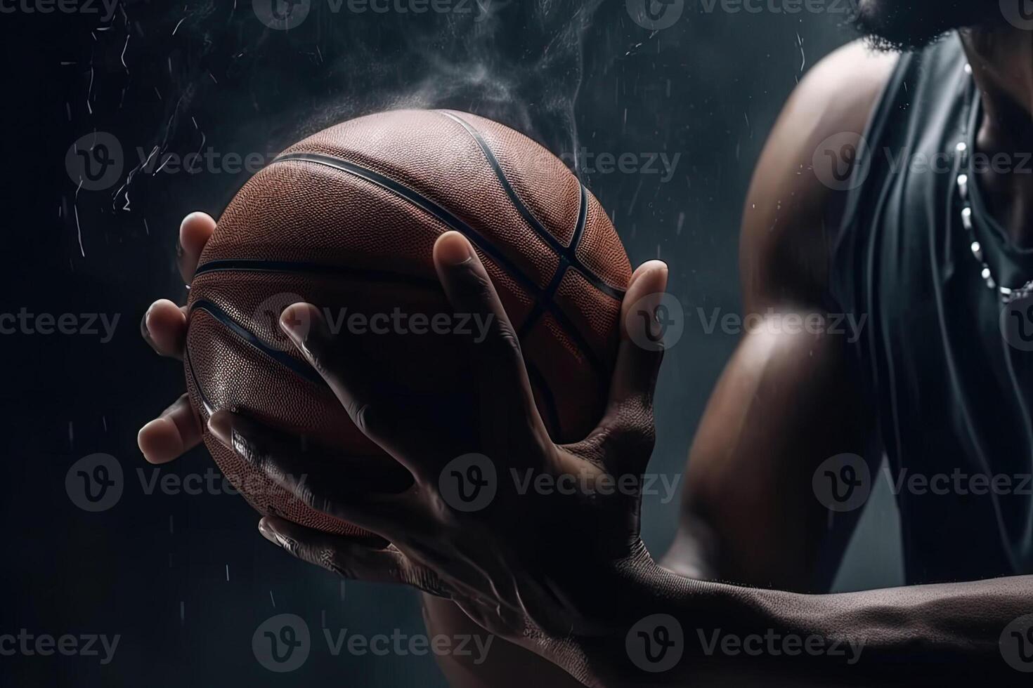 detail of basketball player hands holding ball in energy illustration photo