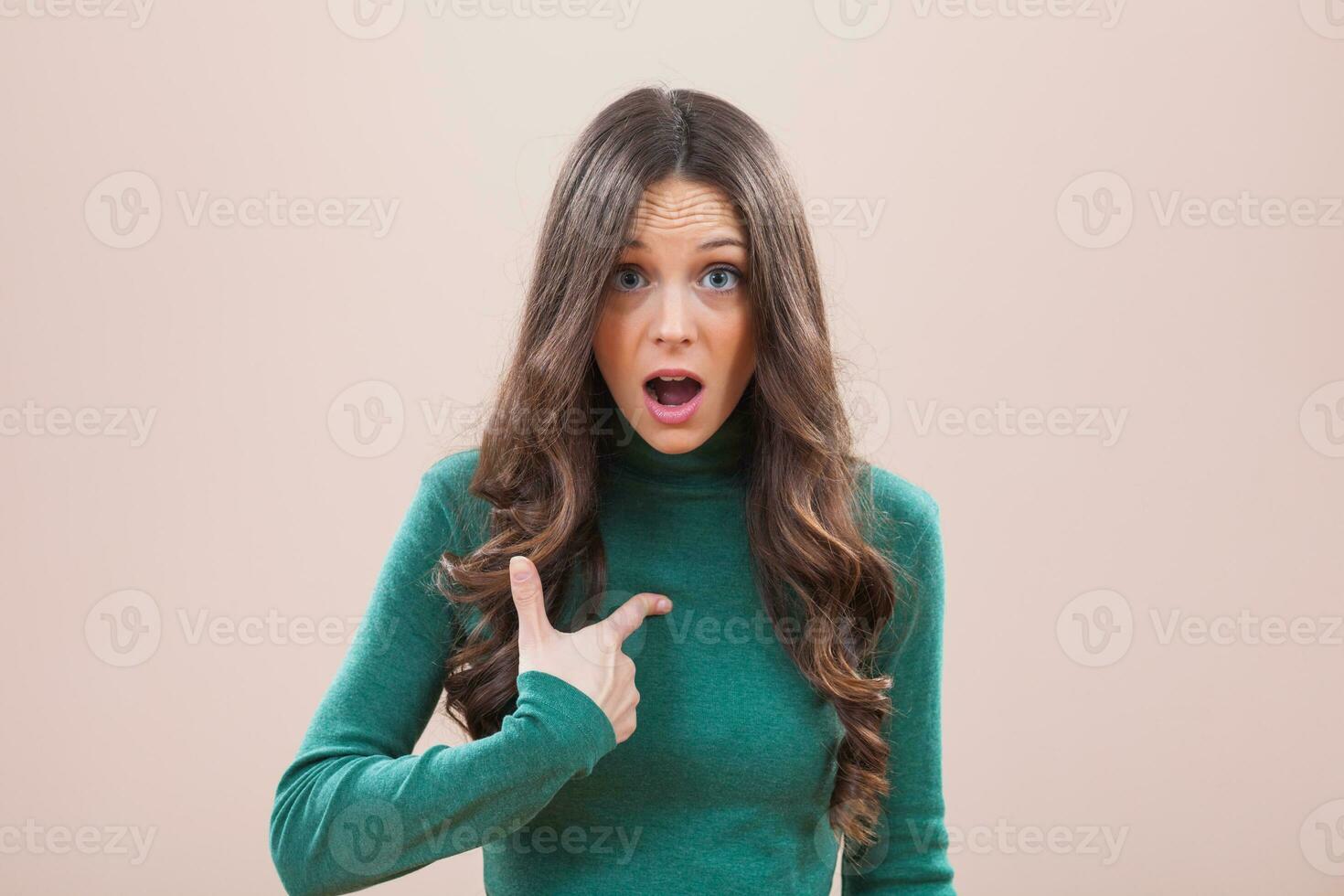 A woman with a green blouse photo