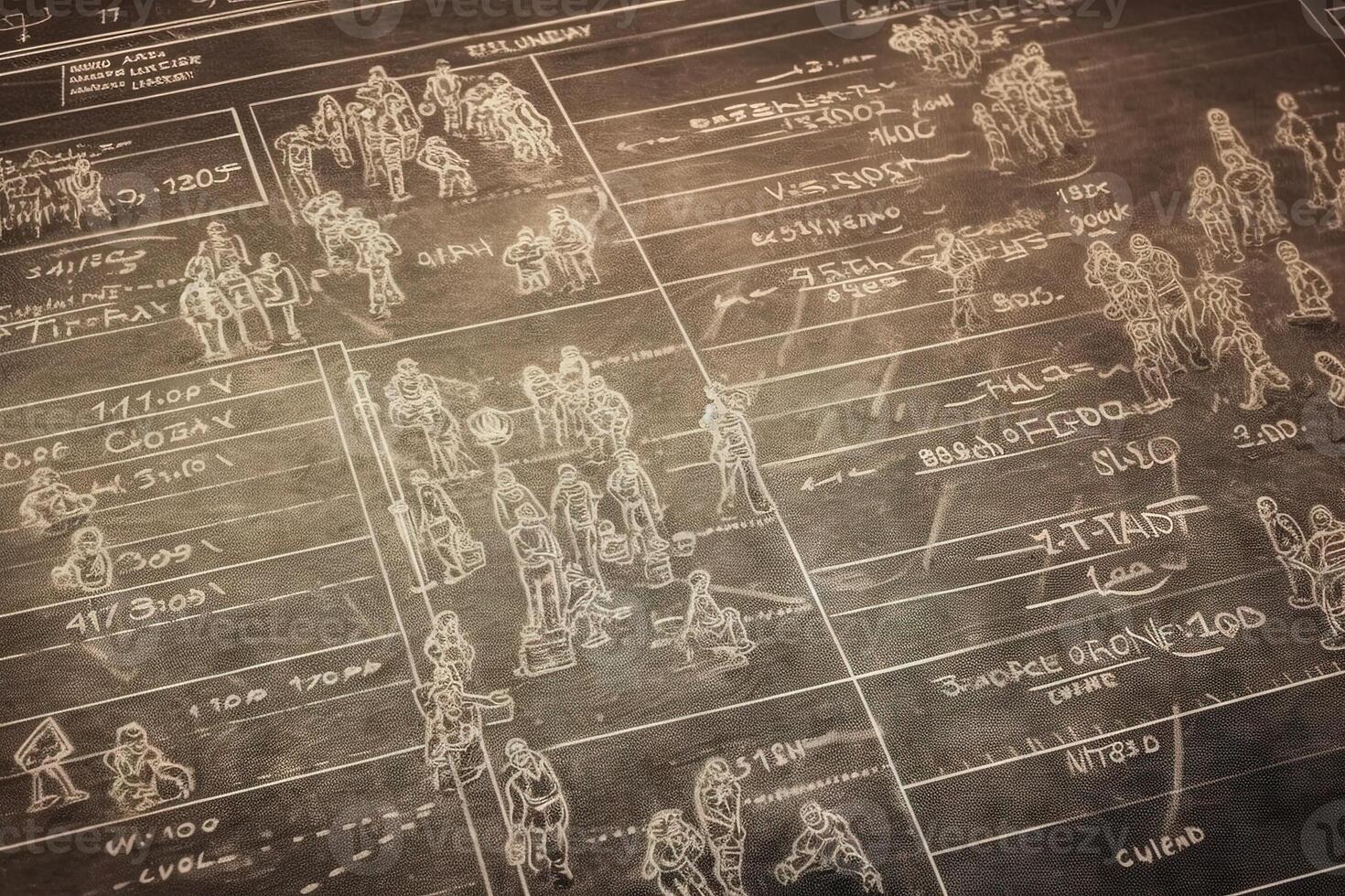 sketch sheet paper of tactics of american football players on field Sportsman in action. catching the ball illustration photo