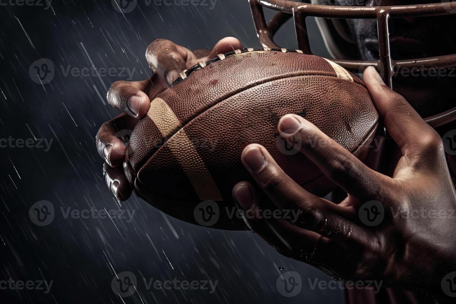 energy detail of american football on player hands Sportsman in action. catching the ball illustration photo