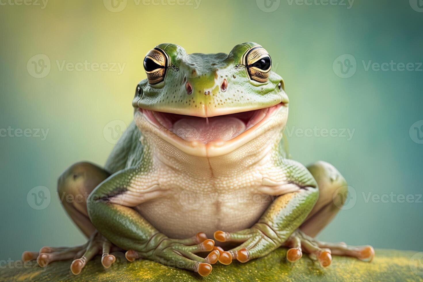 Smiling frog laughing, animal closeup illustration photo