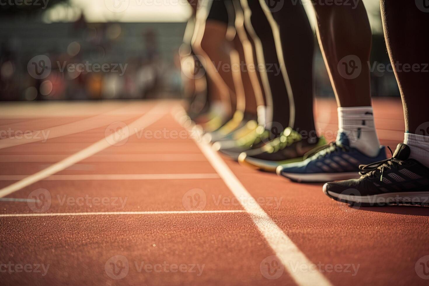 Athletes runners at starting track on track and fields illustration photo