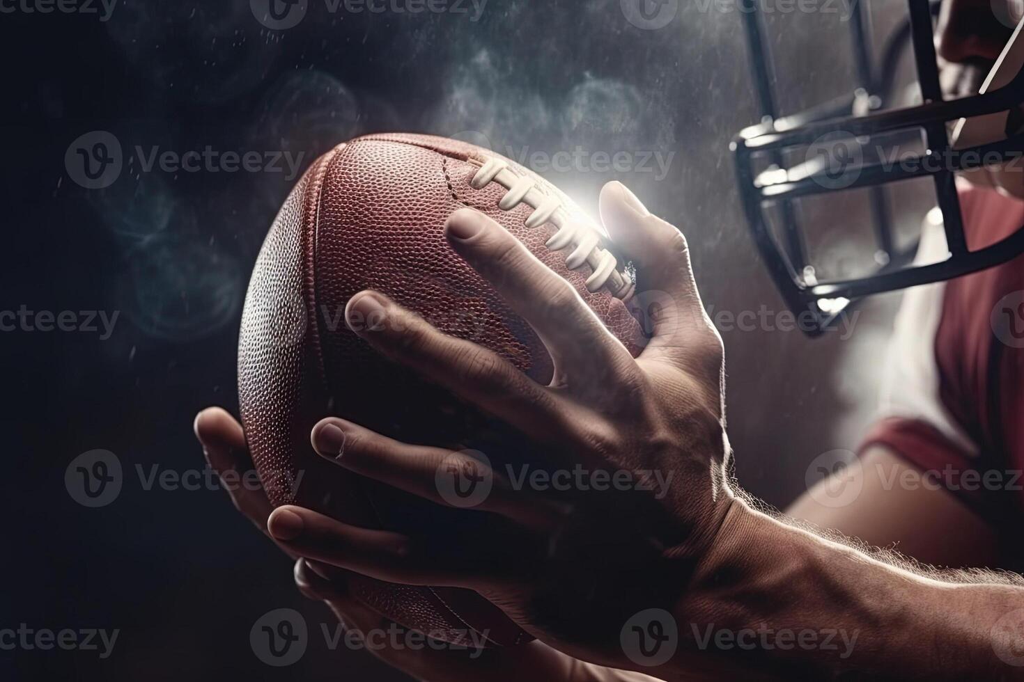 energy detail of american football on player hands Sportsman in action. catching the ball illustration photo