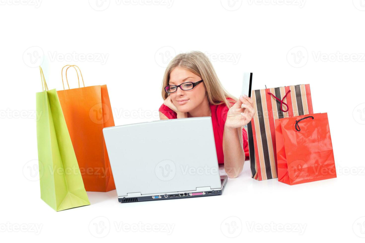 A woman shopping online photo