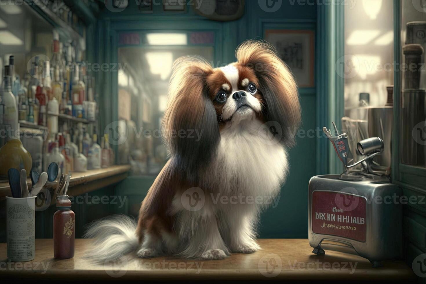 Dog at the coiffeur illustration photo