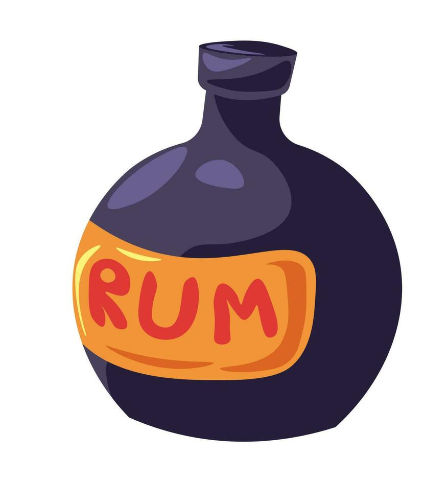 Pirate bottle of rum, alcoholic drink in flask vector