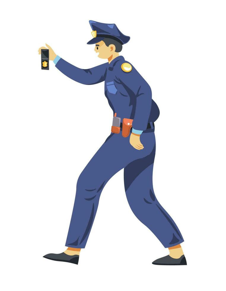 Detective or officer, policeman showing badge vector