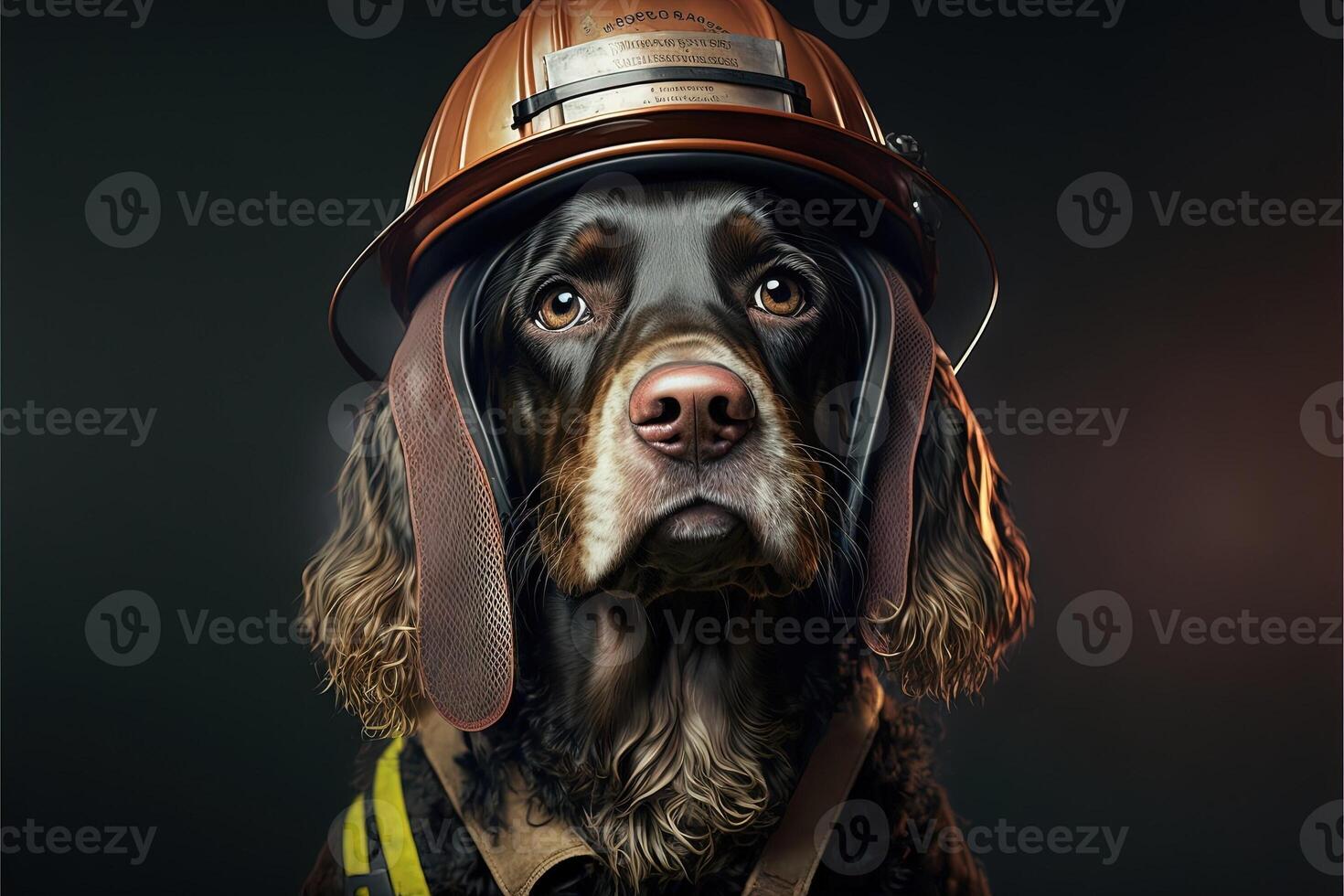 dog in a fireman suit and outfit illustration photo