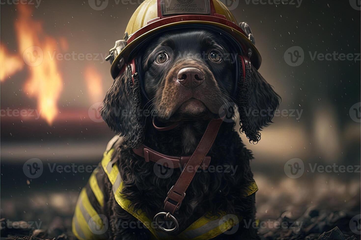 dog in a fireman suit and outfit illustration photo