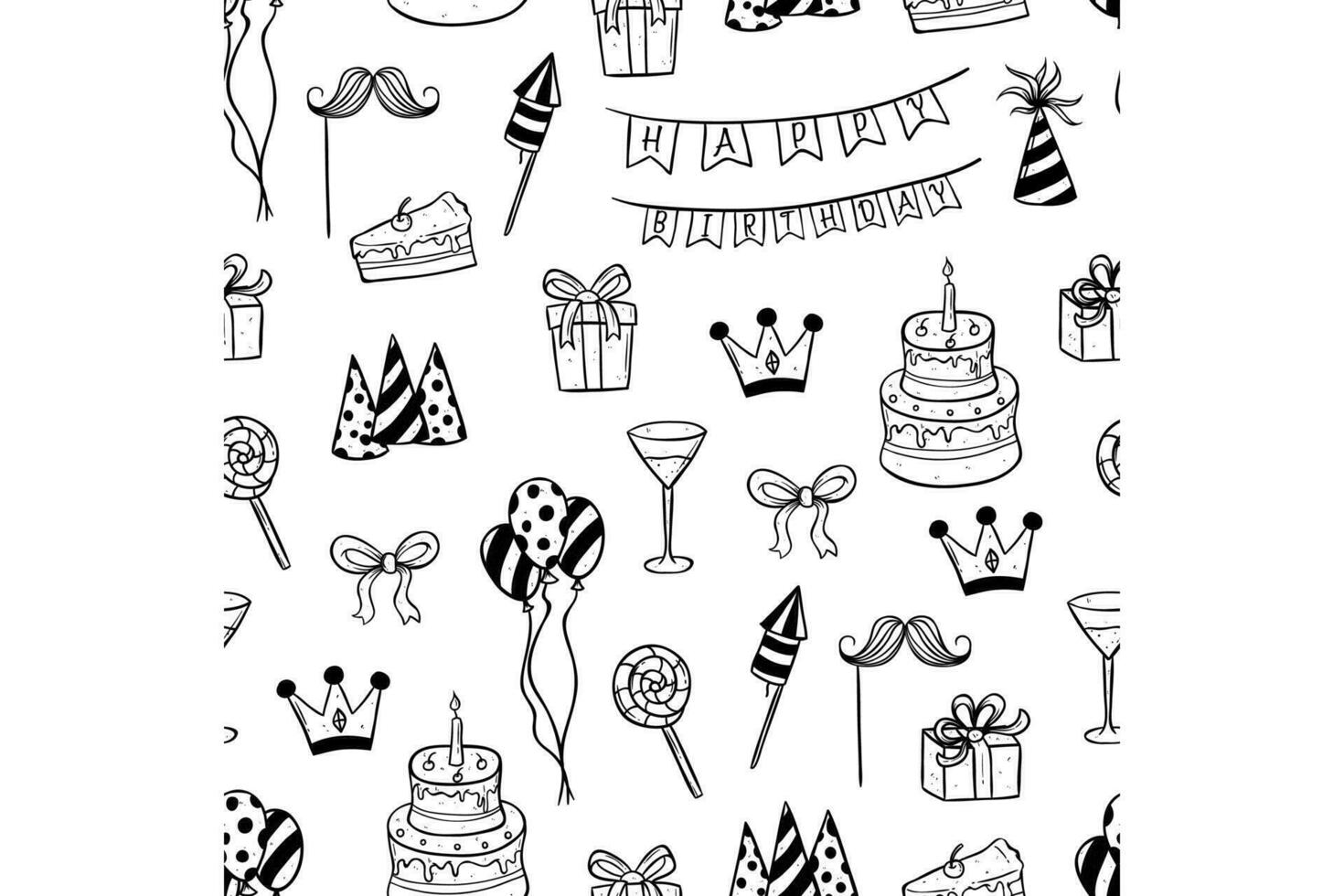 seamless pattern of doodle birthday party elements vector