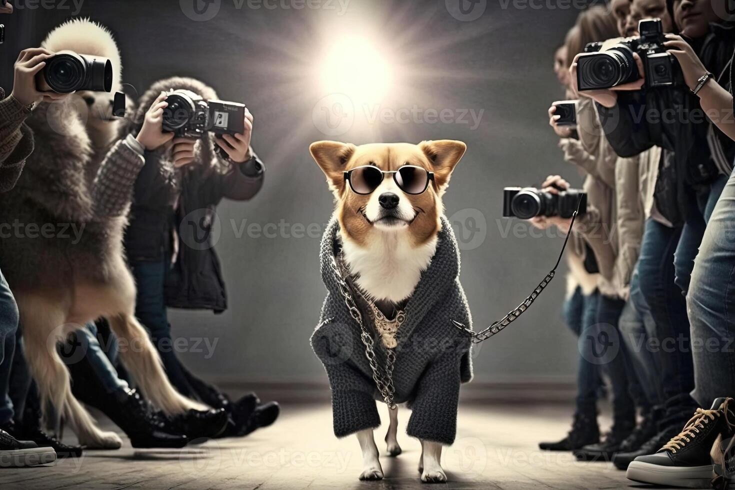 perro en el pasadizo posando un Moda modelo vistiendo exlusivo vestir ilustración generativo ai foto