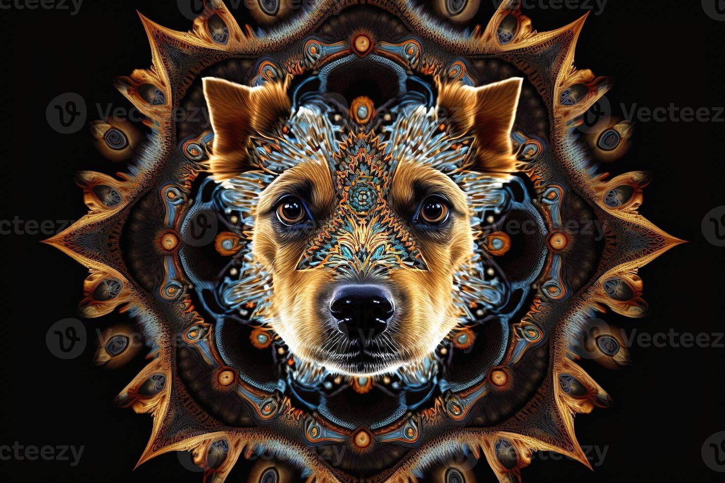 perro animal mandala fractal ilustración generativo ai foto