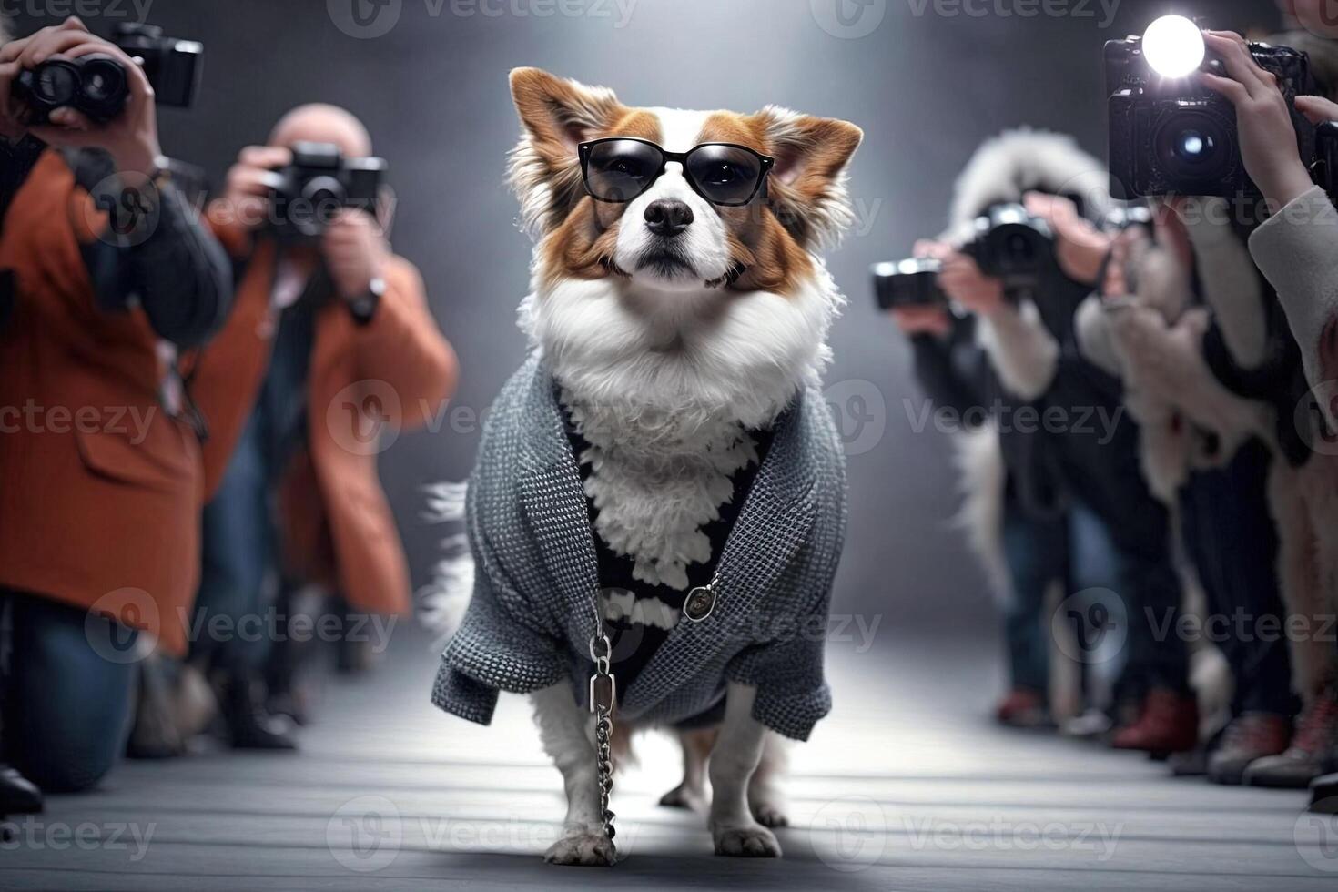 perro en el pasadizo posando un Moda modelo vistiendo exlusivo vestir ilustración generativo ai foto