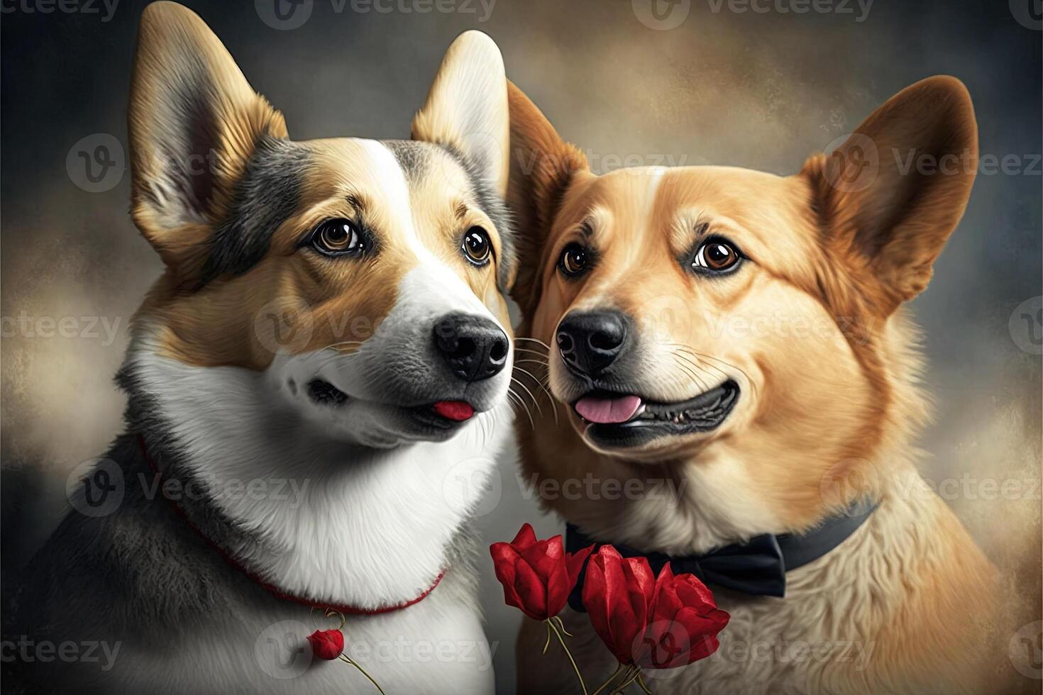 couple love of dogs with little heart for Valentine day photo