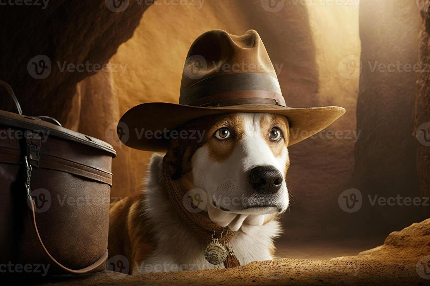 Dog archeologist with hat illustration photo