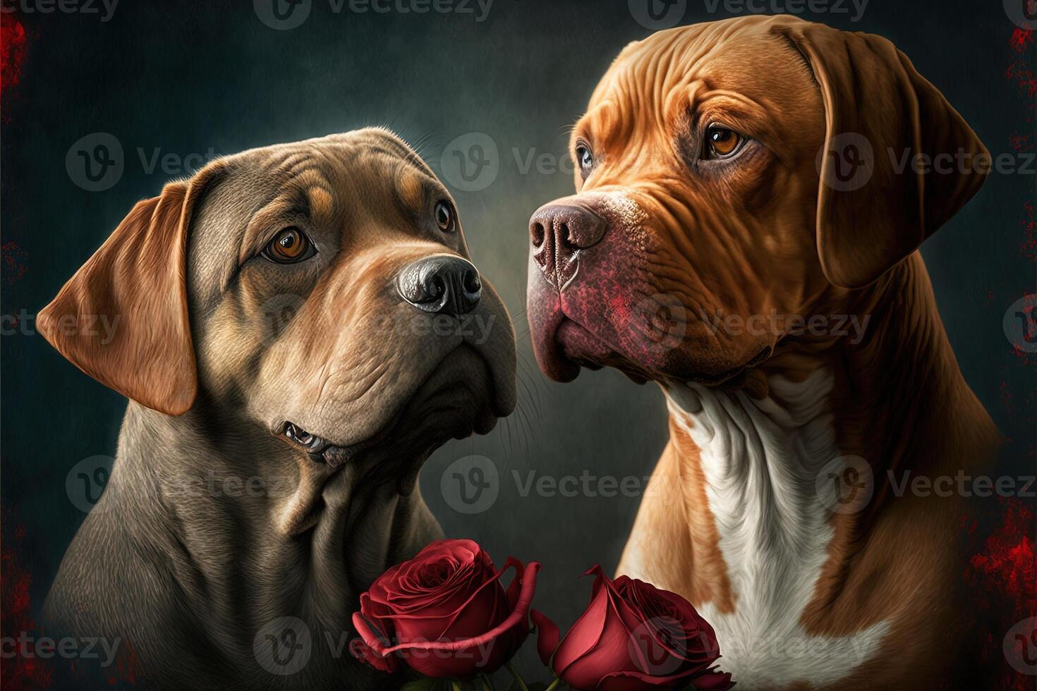 couple love of dogs with little heart for Valentine day photo