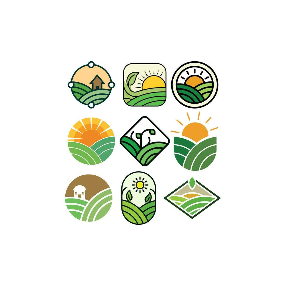 Set Farm Nature Landscaping Icon Collection Creative Design vector